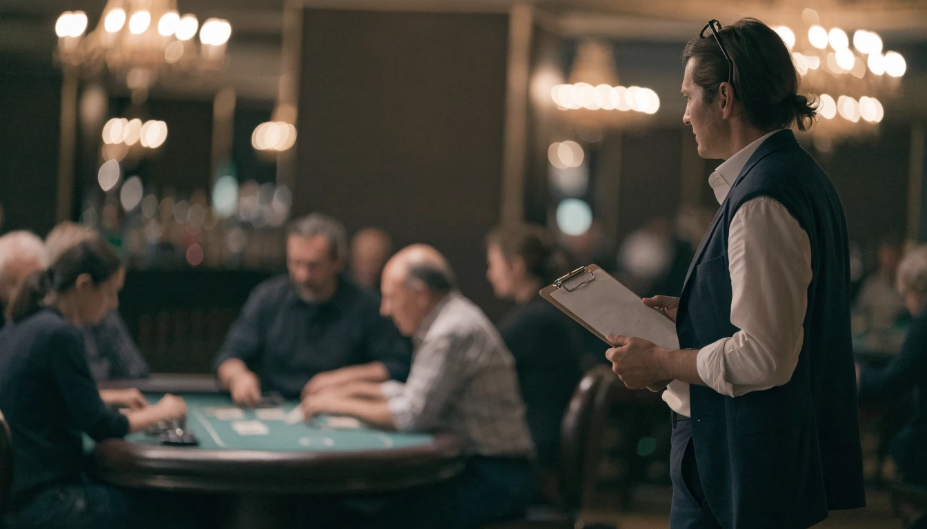 Ispettore con blocco appunti osserva il casinò