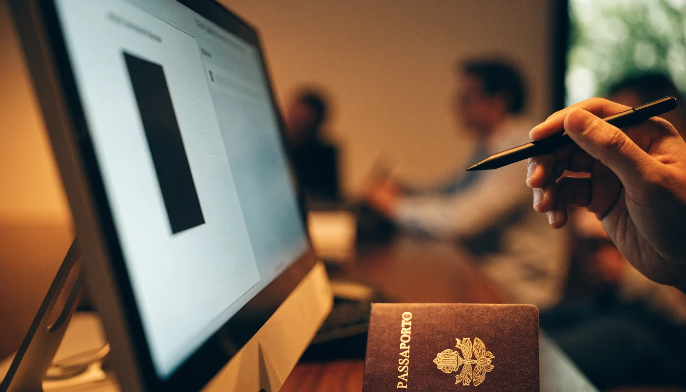 Scrivania di registrazione con verifica d'identità sfocata